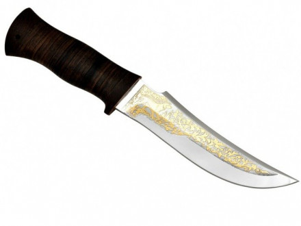 Охотничий нож Русский- 3 (рукоять - наборная кожа, позолота)