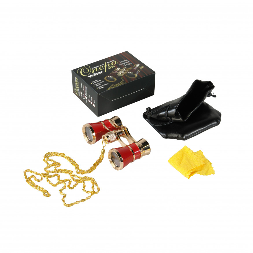 Бинокль театральный Veber Opera БГЦ 3x25 с цепочкой, красный/золотой