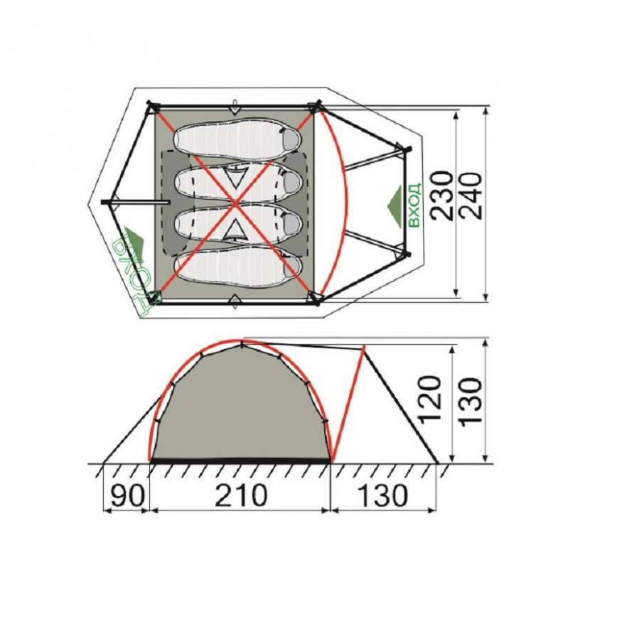 Палатка RockLand Glacier 4 v2, четырехместная, оранжевый цвет Alu
